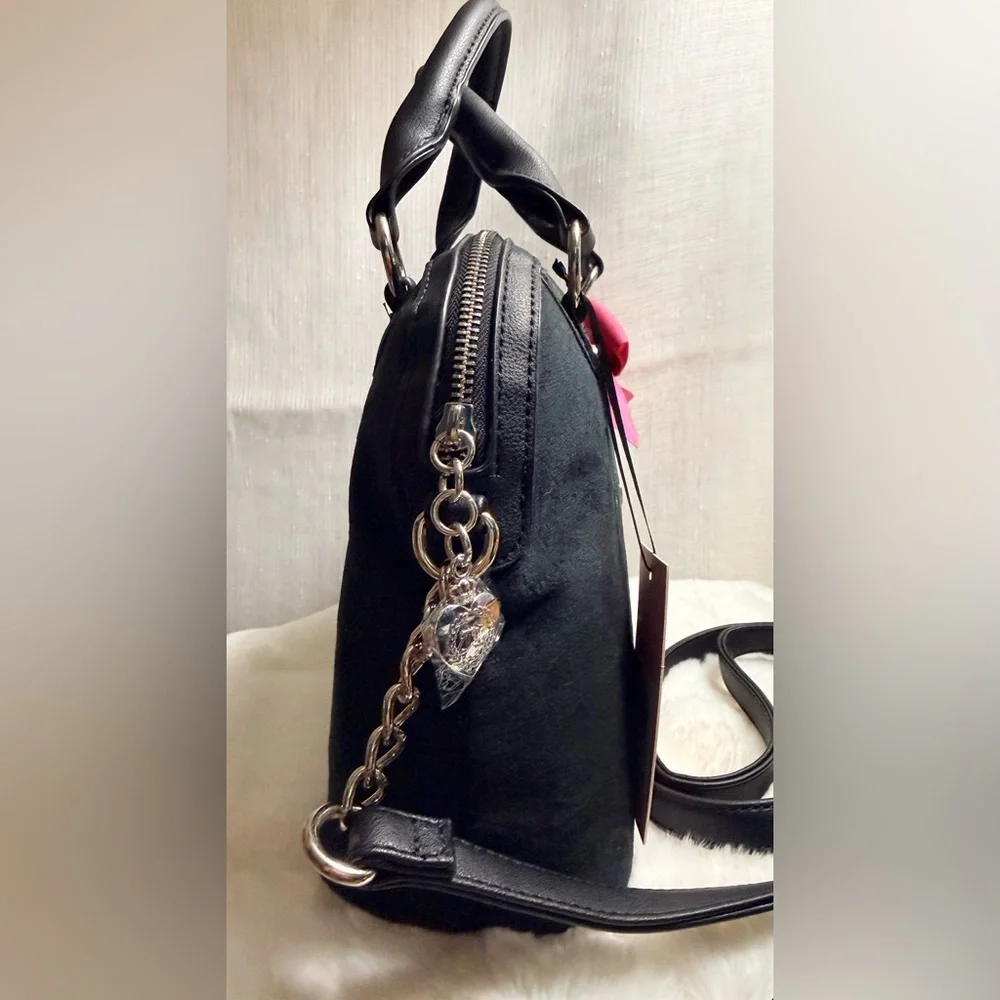 NEW Juicy Couture Black Velour Girlie Royalty Satchel